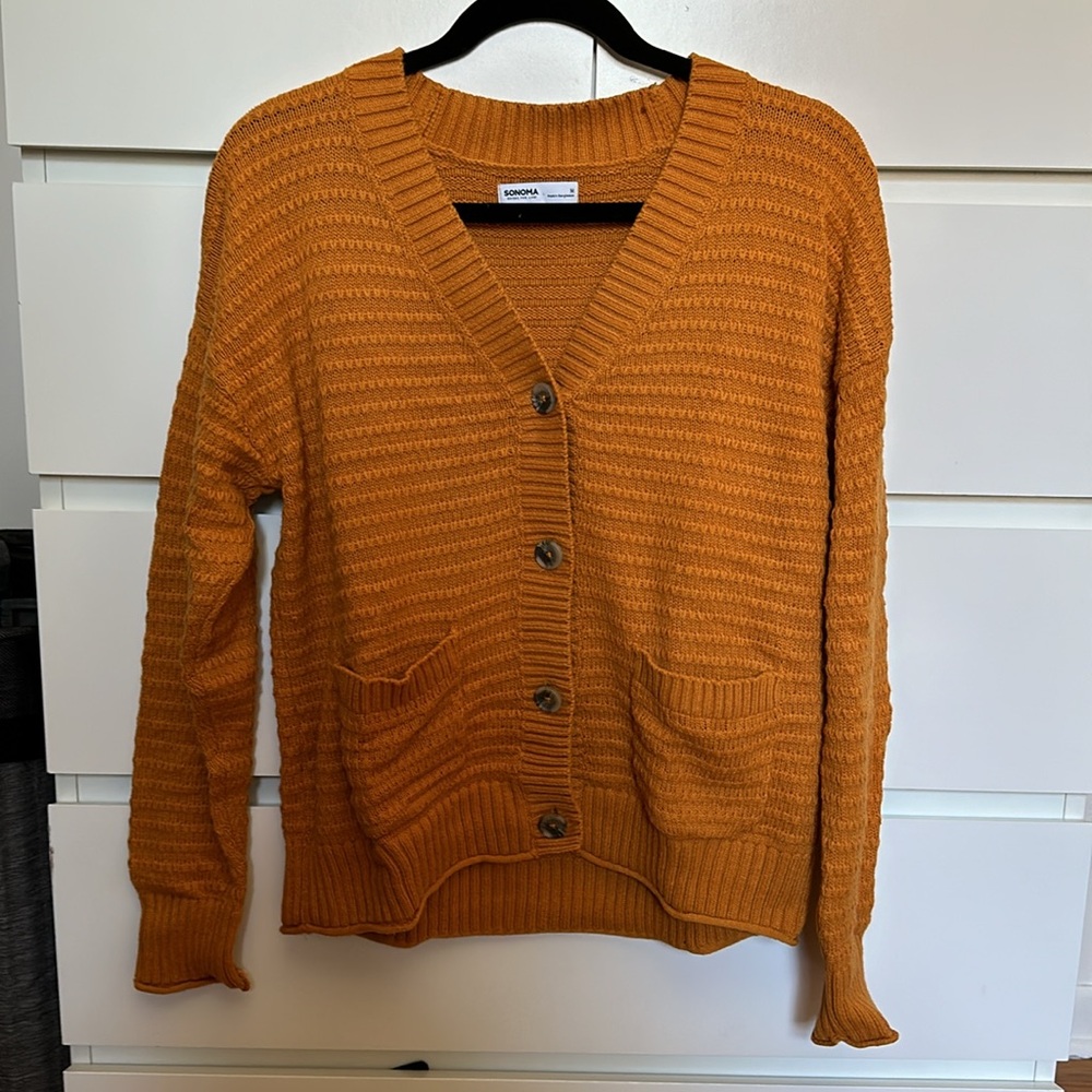 Yellow Fall Colored Sonoma Sweater with Buttons - Size M